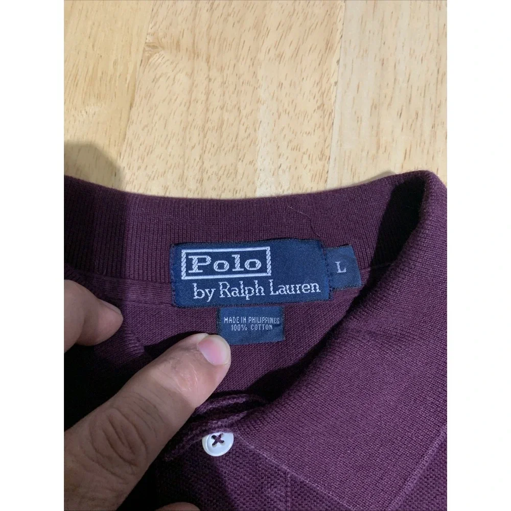 Vintage Polo Ralph Lauren Polo Shirt Large Burgundy Y2K Long‎ Sleeve Collared
